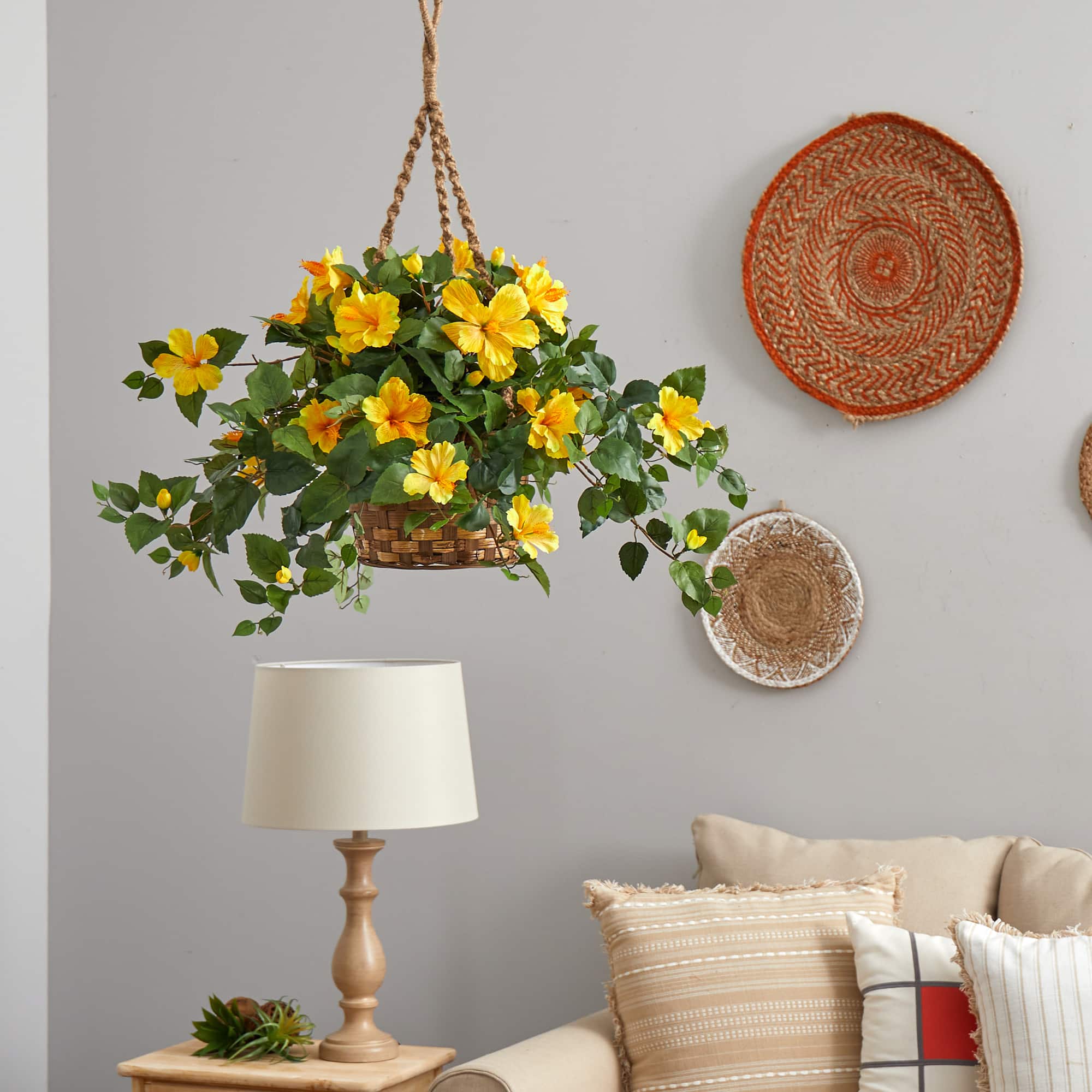 22" Yellow Hibiscus In Hanging Basket